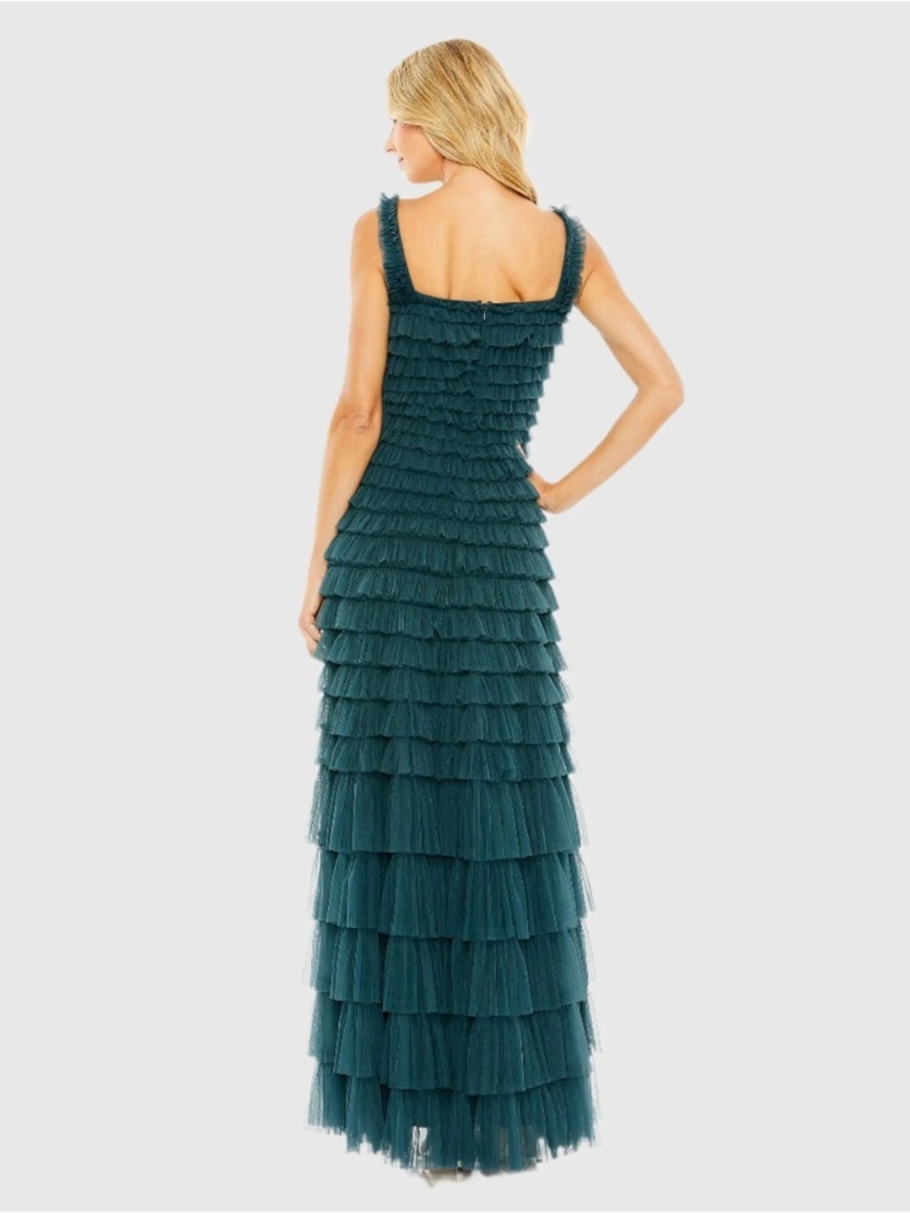 Mac Duggal 8046 Teal Sleeveless Ruffle Layered Gown Size 8 NWT - Picture 4 of 15